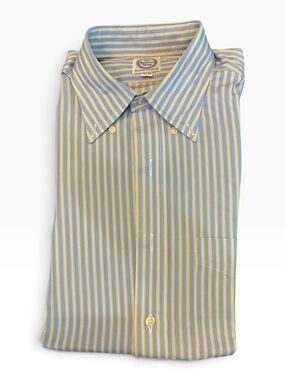 The Andover ShopMen's Blue and Yellow Striped Dress Shirt - Tailored Button-Down
